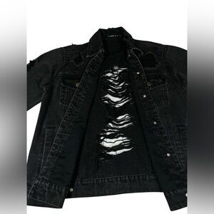 Mustard Seed Distressed Black Denim Jacket - Unisex S